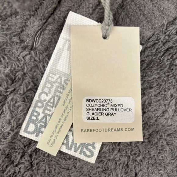 Barefoot Dreams Cozychic Mixed Shearling Pullover Glacier Gray Size Large NWT - Picture 2 of 8